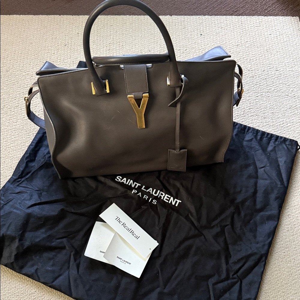 Saint Laurent medium Cabas ChYc satchel in grey gold hardware
